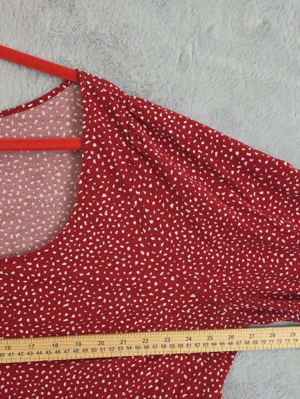 *Ava & Viv Plus Size 2X Red Ditsy Floral Peplum Blouse Tie Neck Puff Sleeve - Picture 6 of 7